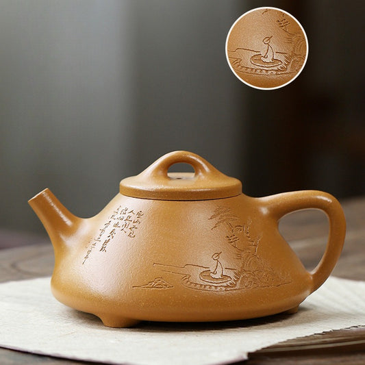 Zhiyuan Scholar's Stone Dipper 270ML-Yixing Teapot in Golden Duanni Clay