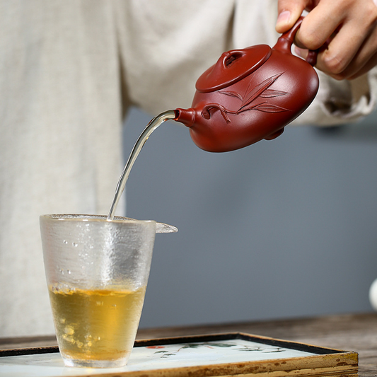Bamboo-Joint Jingzhou Stone Dipper 200ML-Yixing Zisha Teapot in Vermilion Clay