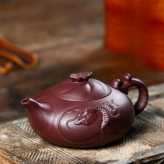 Carp Transforms into Dragon 300ML-Yixing Teapot in Purple Clay