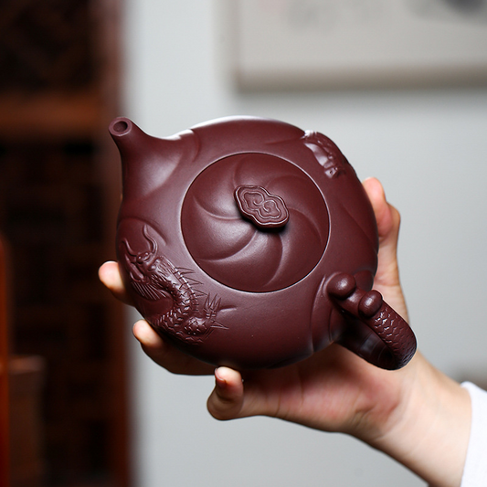 Carp Transforms into Dragon 300ML-Yixing Teapot in Purple Clay