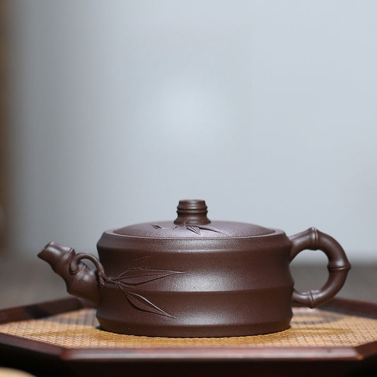 Bamboo Section 240ML-Yixing Teapot in Purple Clay