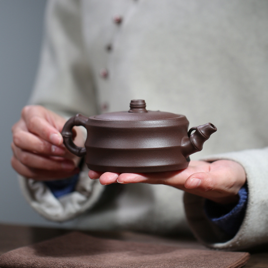 Bamboo Section 240ML-Yixing Teapot in Purple Clay
