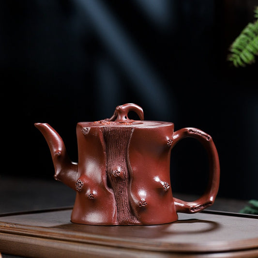 Square Plum Stump 240ML-Yixing Teapot in Vermilion Clay
