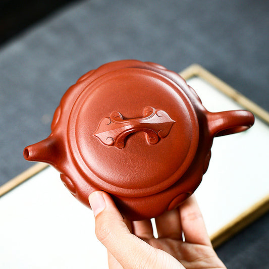 Antique-Inspired with Ruyi Symbol 270ML-Yixing Teapot in Imperial Purple Clay