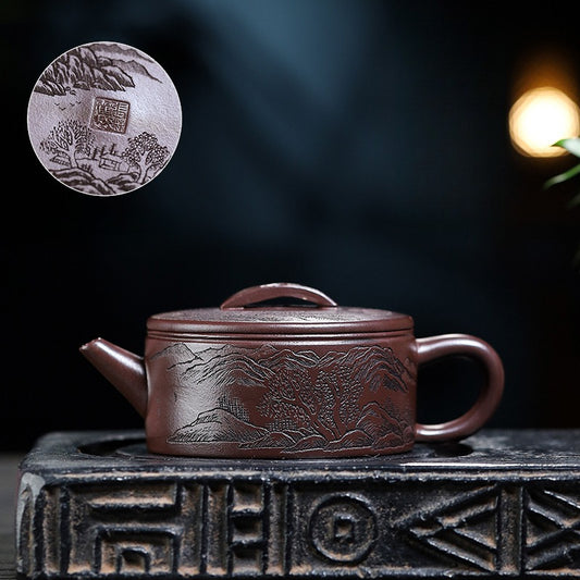 Mountain Stream Han Tile-Yixing Teapot in Purple Clay