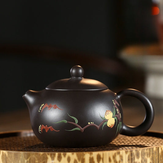 Peach Fairy Xishi 250ML-Yixing Teapot in Rare Black Clay