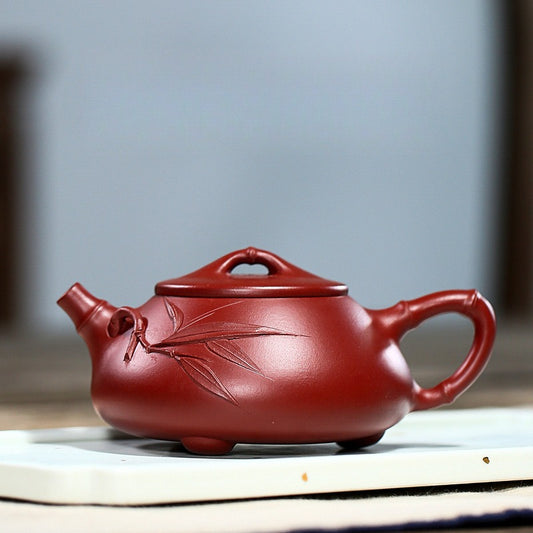 Bamboo-Joint Jingzhou Stone Dipper 200ML-Yixing Zisha Teapot in Vermilion Clay