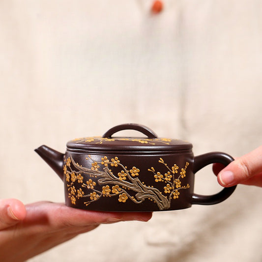 Plum Blossom Han Tile 170ML-Yixing Teapot in Purple Clay