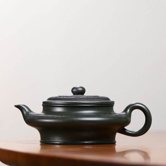 Flattened Water 240ML-Yixing Teapot in Green Clay