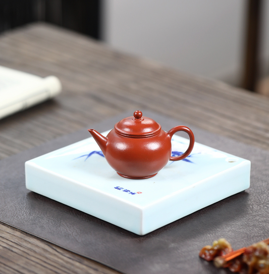 Leveling Teapot 95ML-Yixing Teapot in Vermilion Clay